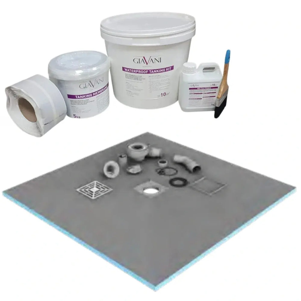 XPS Centre Drain Wetroom Deck inc Tanking Kit & Square Drain