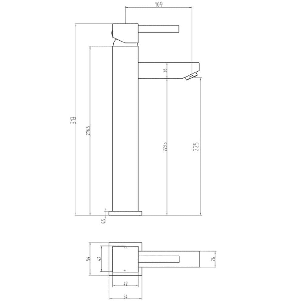Bravas Square Tall Mono Basin Mixer, Chrome image 1
