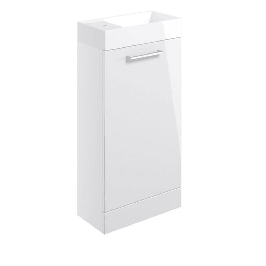 Deltar 410mm Floor Standing 1 Door Basin Unit with Basin, White Gloss image