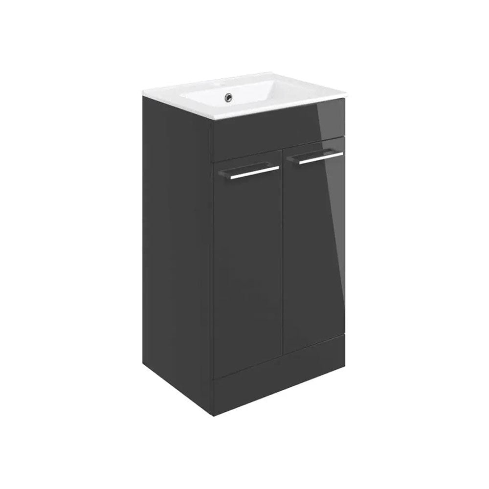 Deltar 510mm Floor Standing 2 Door Basin Unit with Basin, Anthracite Gloss image