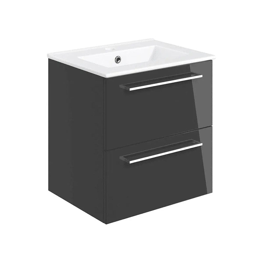 Deltar 510mm Wall Hung 2 Drawer Basin Unit with Basin, Anthracite  Gloss image