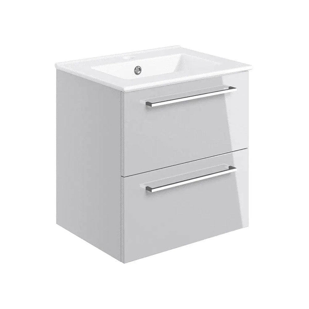 Deltar 510mm Wall Hung 2 Drawer Basin Unit with Basin, Grey Gloss image