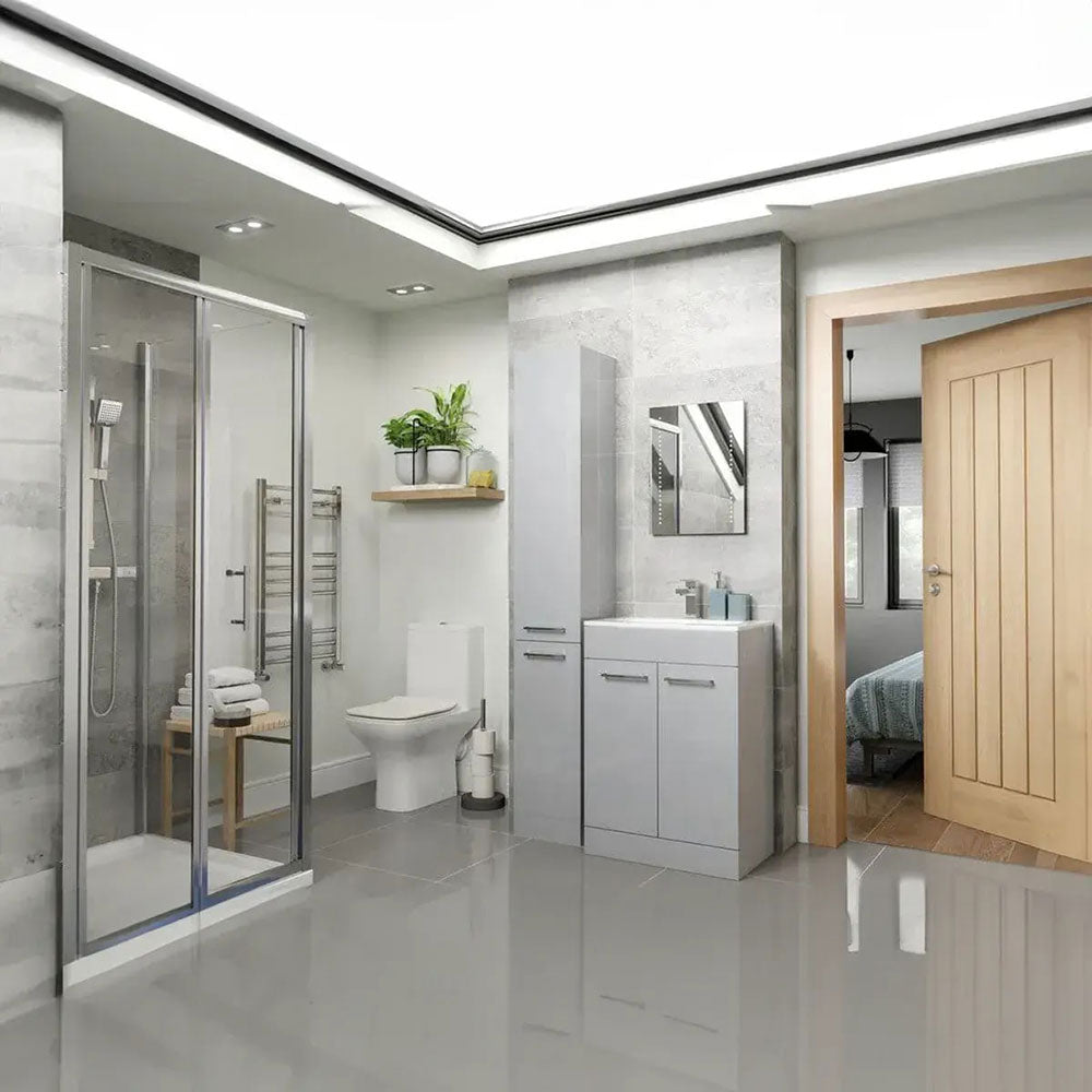 Deltar 610mm Floor Standing 2 Door Basin Unit with Basin, Grey Gloss image 1