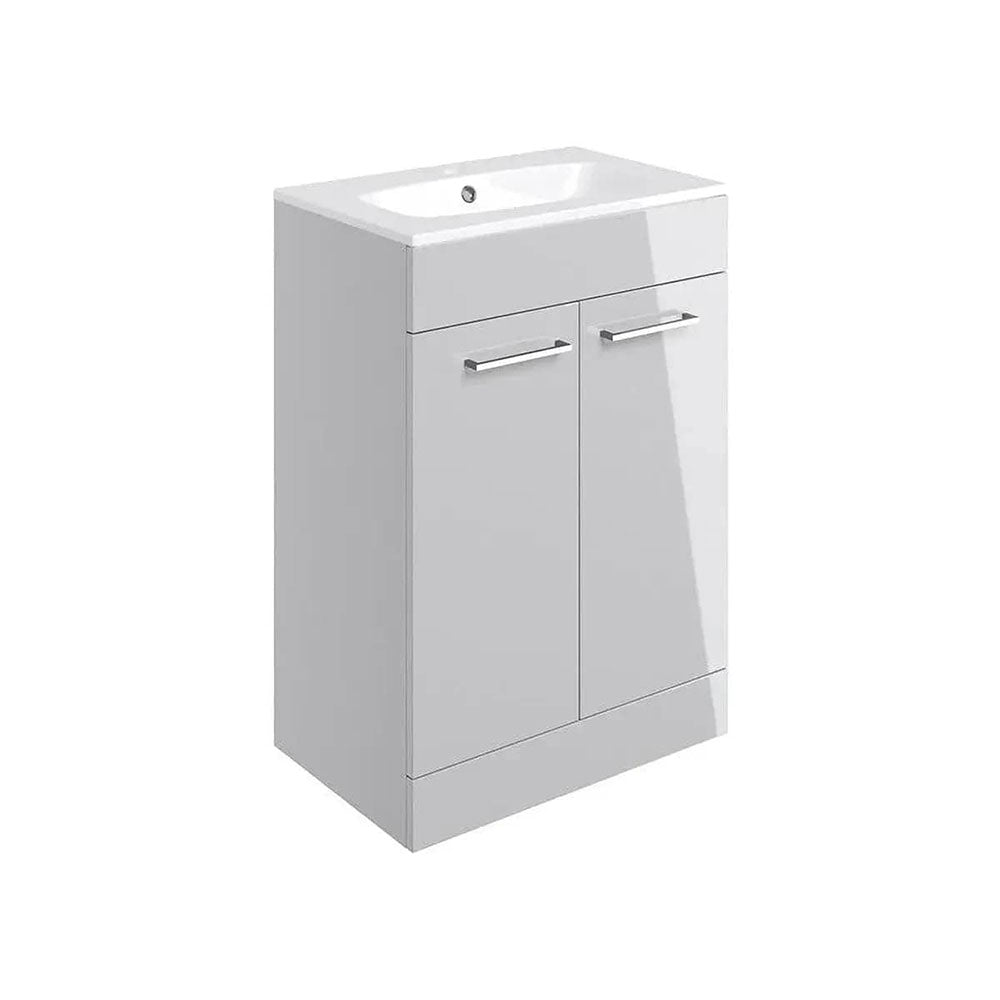Deltar 610mm Floor Standing 2 Door Basin Unit with Basin, Grey Gloss image