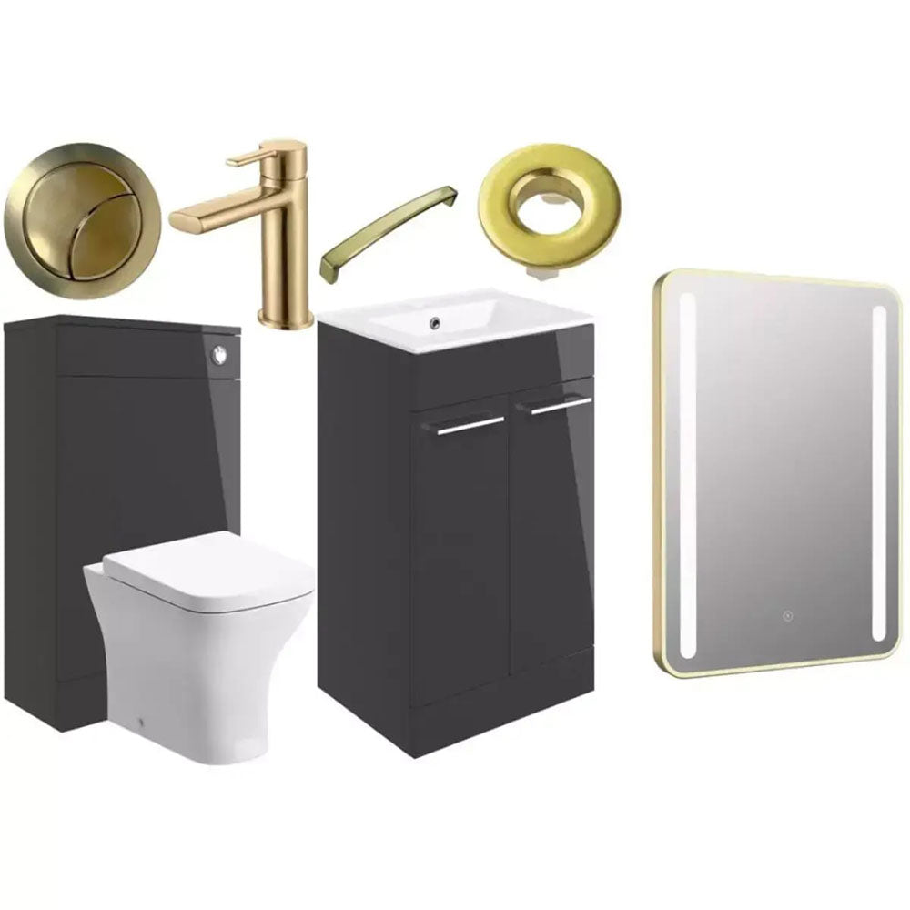 Deltar Anthracite Furniture Bathroom Suite with Brushed Brass Finishes image
