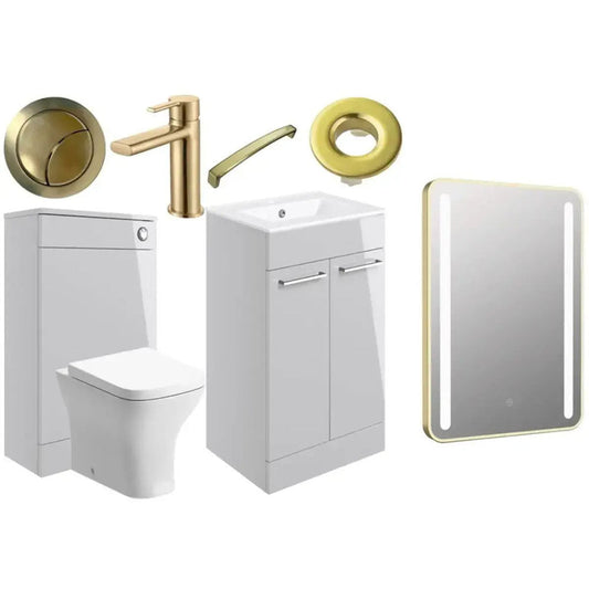 Deltar Light Grey Gloss Furniture Bathroom Suite with Brushed Brass Finishes image