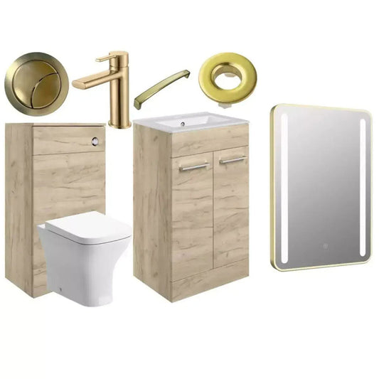 Deltar Oak Gloss Furniture Bathroom Suite with Brushed Brass Finishes image