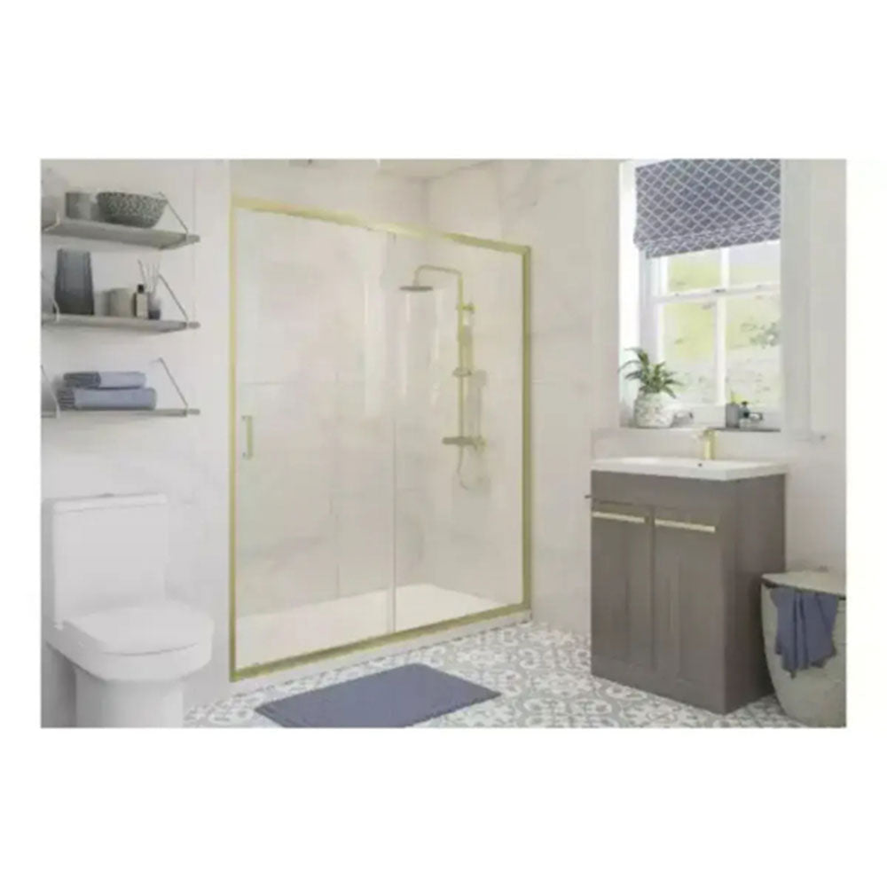 Elite Brushed Brass 1200mm Sliding Shower Door Suite image 1