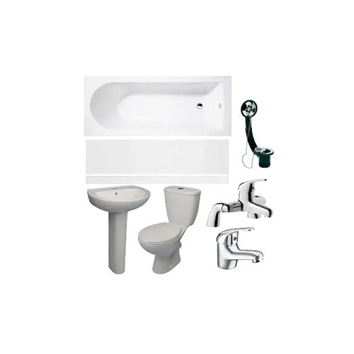 Essential Bathroom Suite with Bath, Toilet, Basin Set, Taps and Wastes image