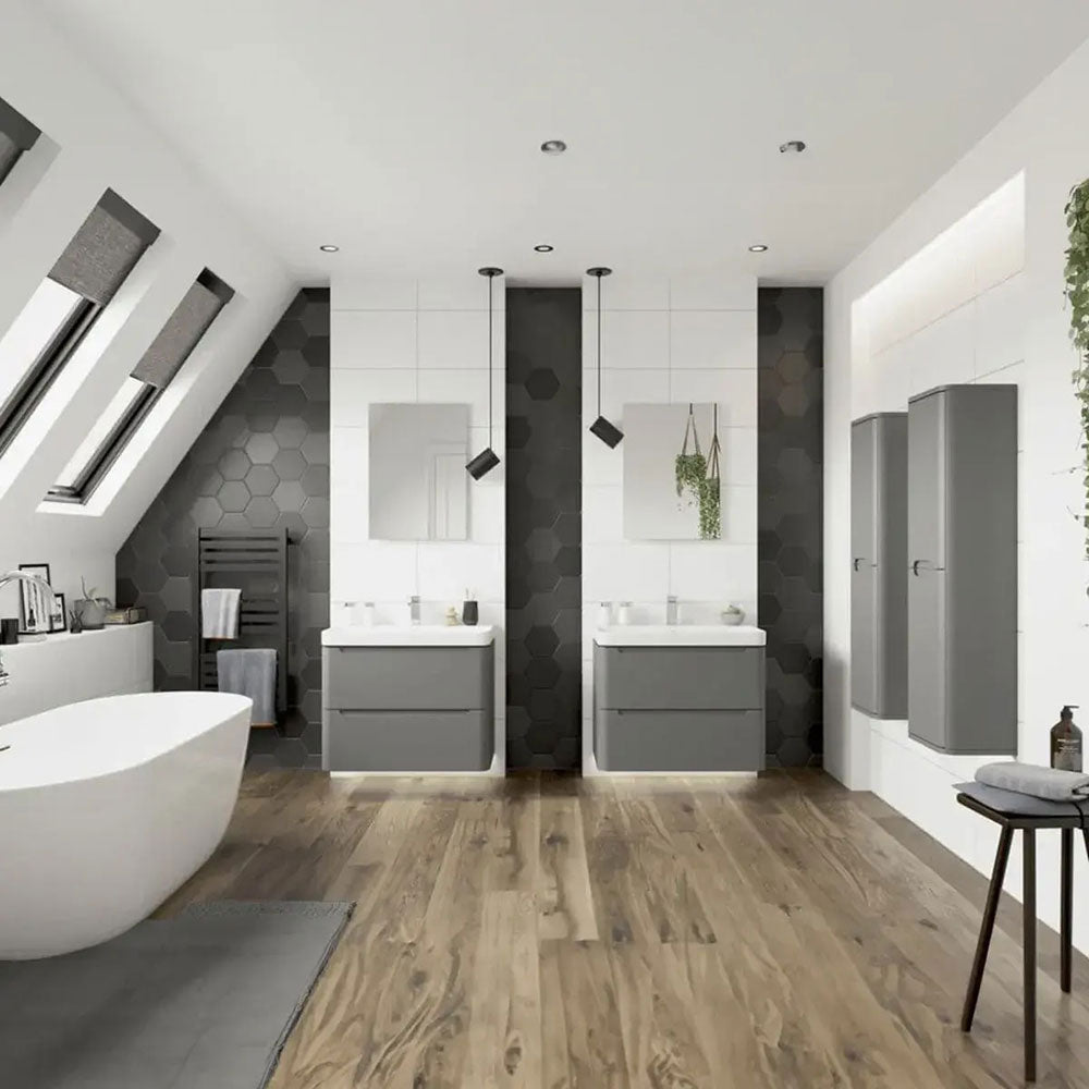 Form 350mm 1 Door Wall Hung Tall Unit, Matt Black and Glass