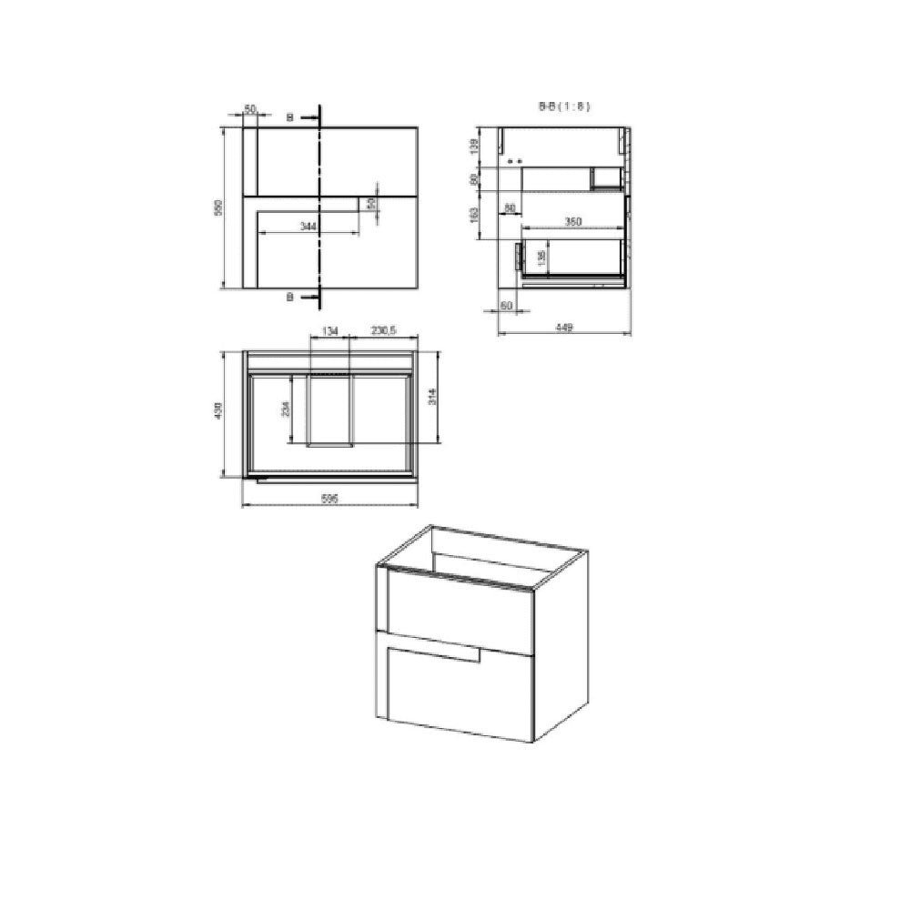 Form 605mm 2 Drawer Wall Hung Basin Unit, Matt Black/White image 2