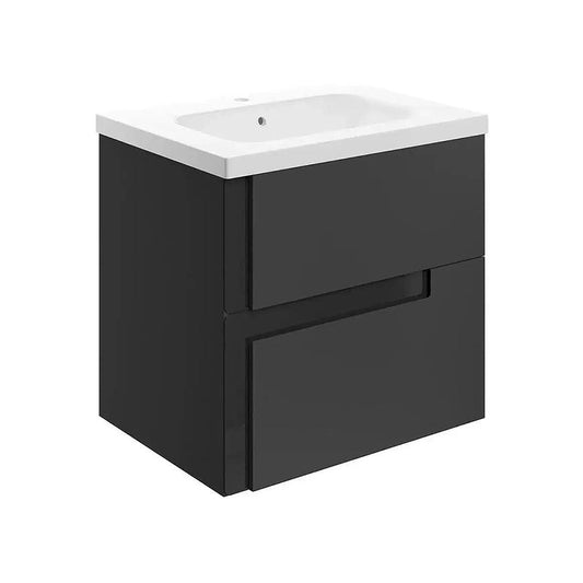 Form 605mm 2 Drawer Wall Hung Basin Unit, Matt Black/White image