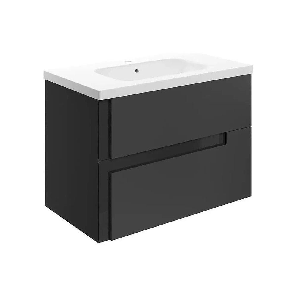 Form 805mm 2 Drawer Wall Hung Basin Unit, Matt Black, White Basin image