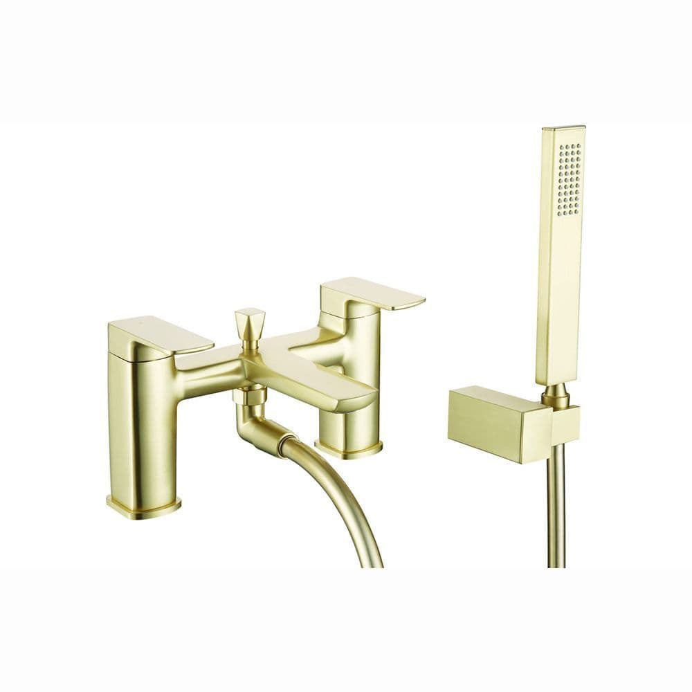 Genoa Bath Shower Mixer Tap, Brushed Brass, Modern Lever Style image