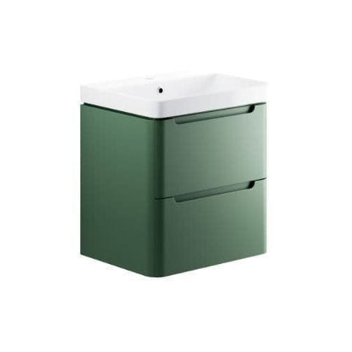 Libras 600 2 Drawer Wall Hung Basin Unit, Matt Sage Green