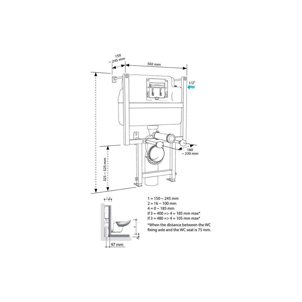 Low Height Wall Hung Toilet Frame and Cistern, Choose Flushplate (Suits furniture) image 2