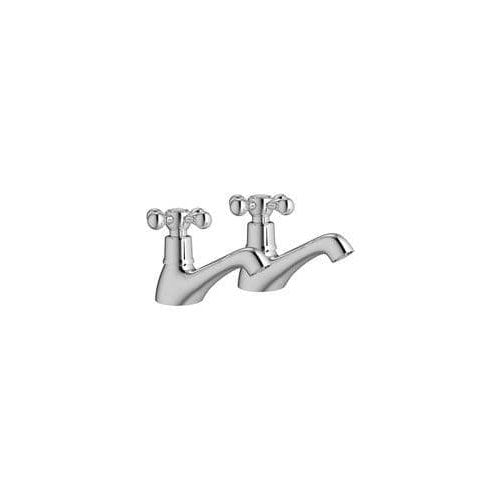 Modox Basin Pillar Taps, Chrome, Traditional Cross Top Style