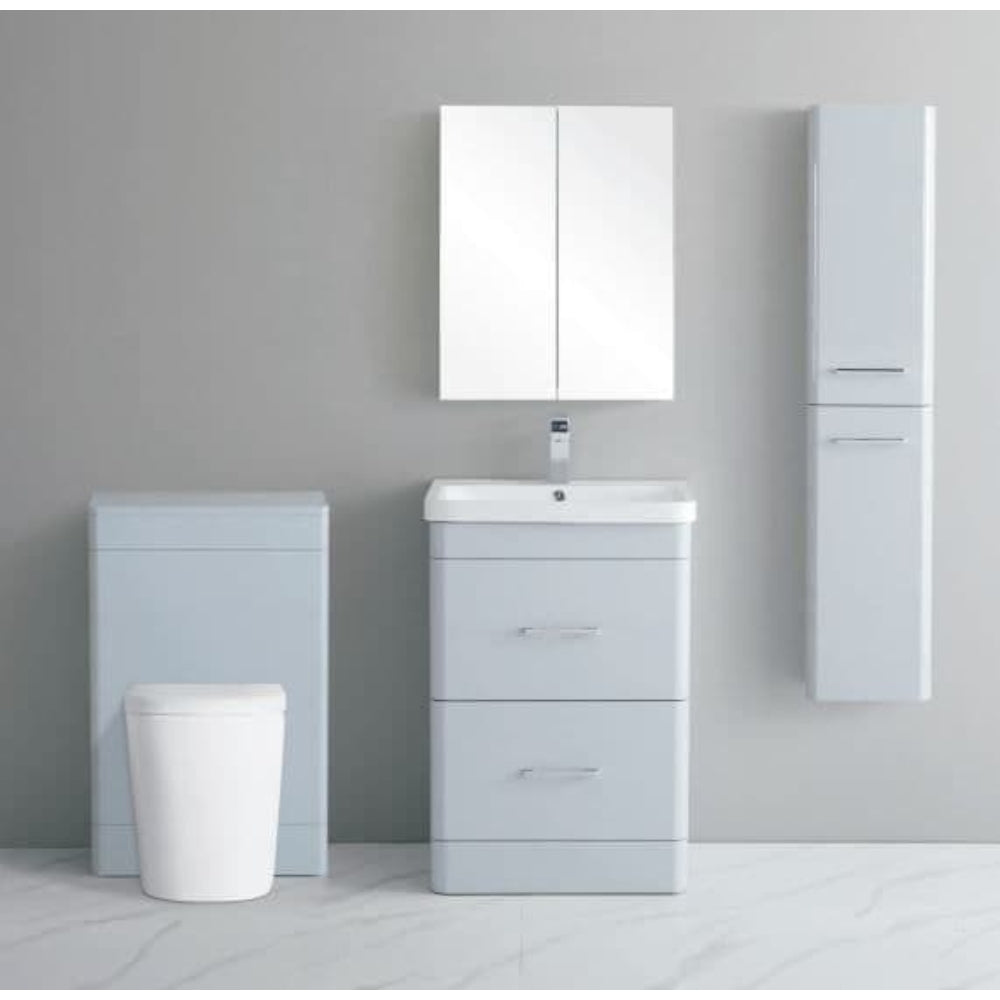 Narvik Waterproof 600mm Curved 2 Drawer Vanity Unit Light Grey 2