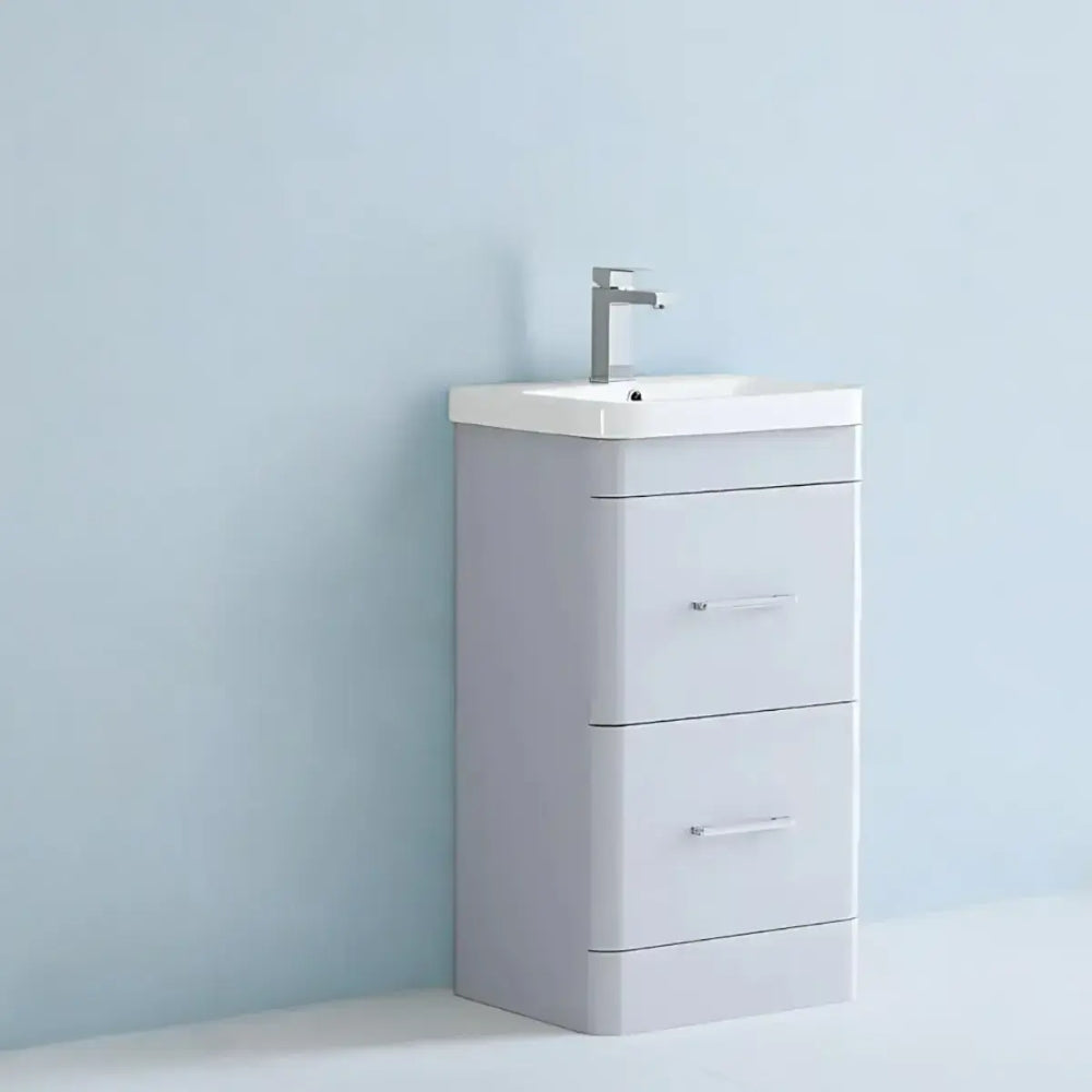 Narvik Waterproof 600mm Curved 2 Drawer Vanity Unit Light Grey 1