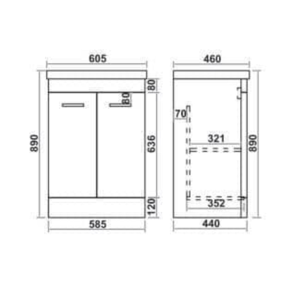 Narvik Waterproof 600mm Vanity Unit 2 Door Light Grey 3