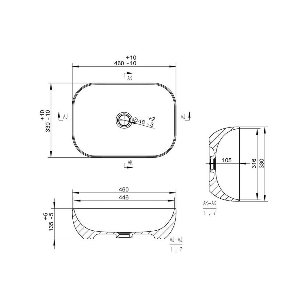 Otto 460x330mm Resin Countertop Washbowl - White Marble Effect image 1