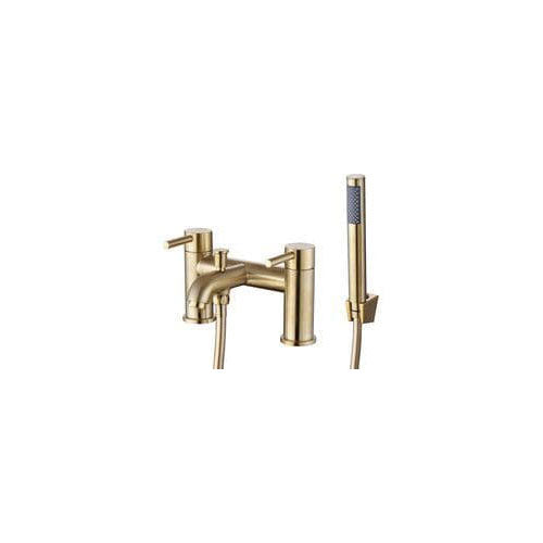 Pesco Bath Shower Mixer Tap, Brushed Brass, Modern Lever Style