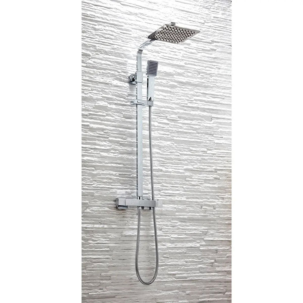 Roma Square Thermostatic Bar Mixer Shower with Fixed Drench Head  and Handset