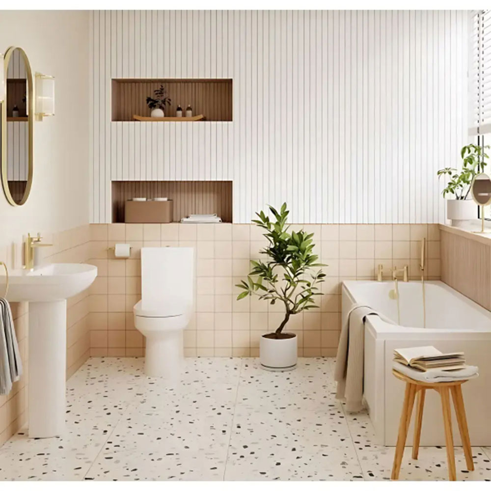 Serpens Brushed Brass Full Bathroom Suite with, Taps, Bath Screen and Dual Shower image 1