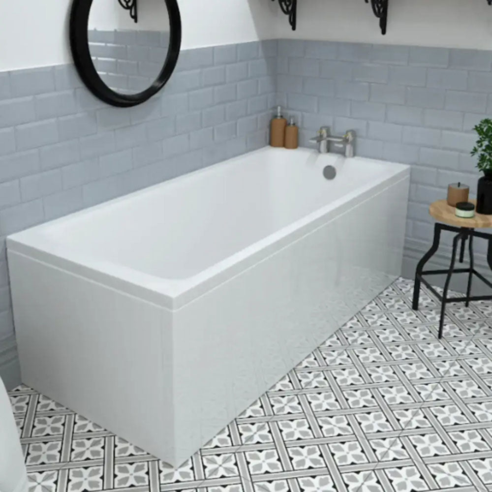 Serpens Vanity Unit Bathroom Suite with 1650x700mm Bath, Matt Black Screen and Dual Shower image 1