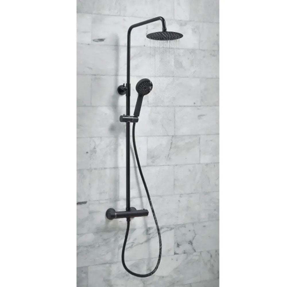 Serpens Vanity Unit Bathroom Suite with 1650x700mm Bath, Matt Black Screen and Dual Shower image 3