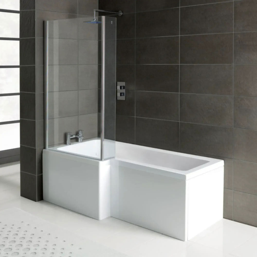 Star Buy L Shape Shower Bath 1700mm, inc Front Panel and Glass Screen image 1