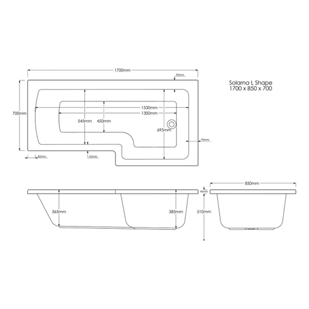 Star Buy L Shape Shower Bath 1700mm, inc Front Panel and Glass Screen image 5