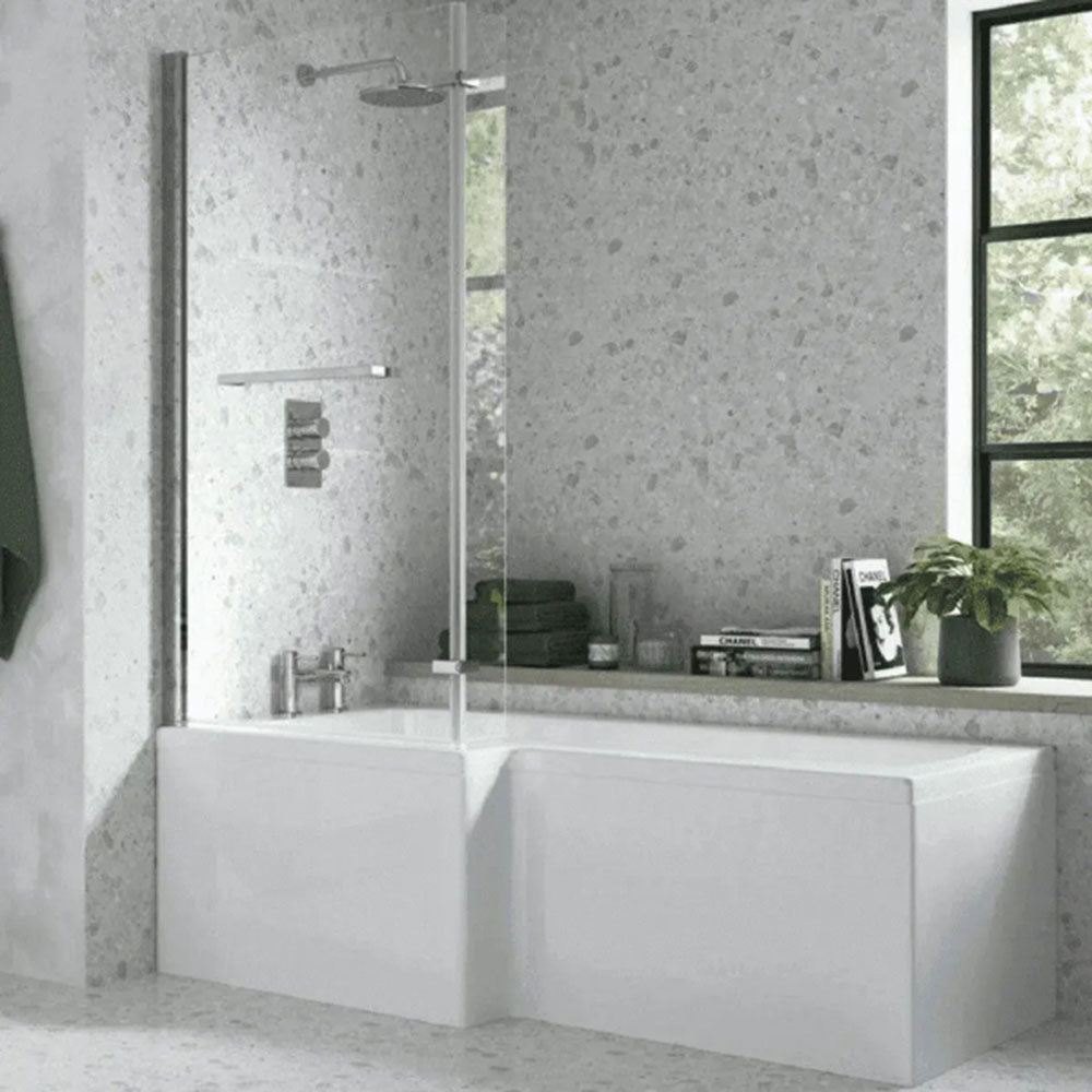 Star Buy L Shape Shower Bath, Reinforced Thickness, 1700mm, inc Front Panel and Screen image