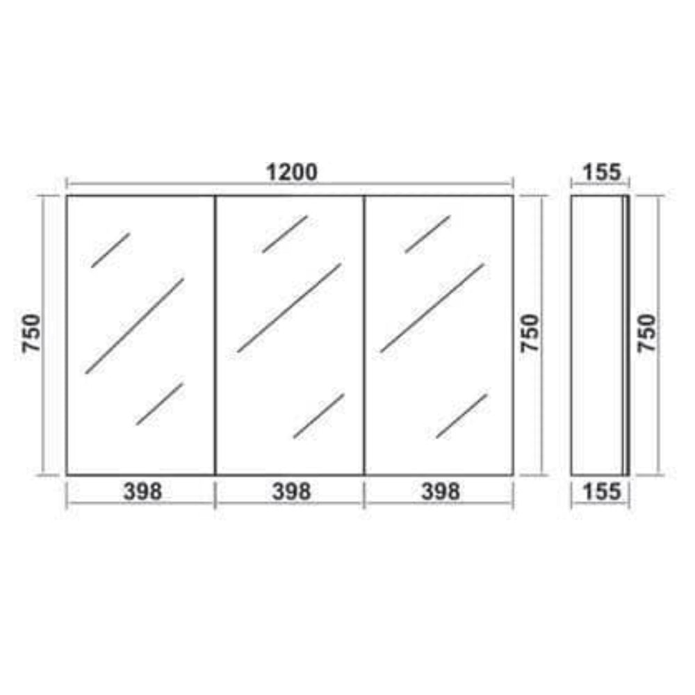 Stockholm Waterproof 1200mm Mirrored Bathroom Cabinet Light Grey 2