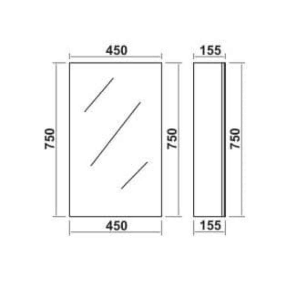 Stockholm Waterproof 450mm Mirrored Cabinet Light Grey 2