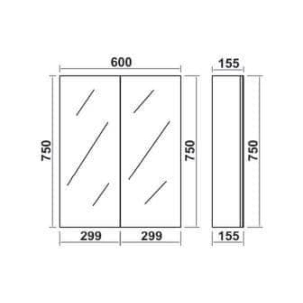 Stockholm Waterproof 600mm Mirrored Cabinet Light Grey 2