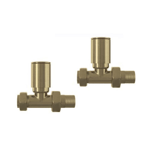 Straight Radiator Valves (pair), Brushed Brass