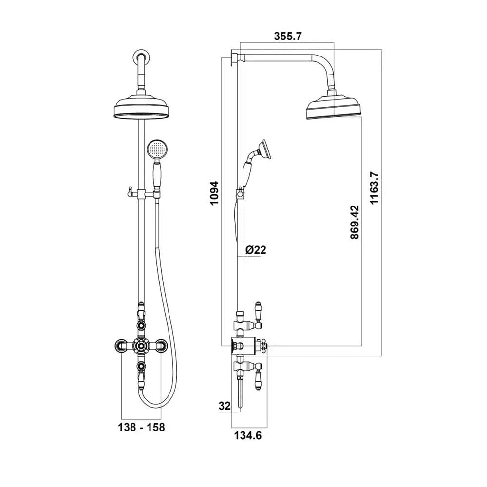 Traditional Exposed Twin Outlet Shower with Shower Head and Riser Kit image 1