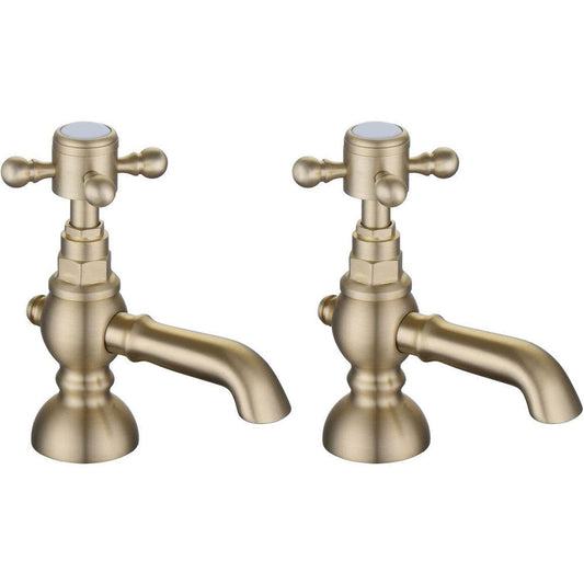 Victor Basin Taps (Pair), Brushed Brass, Traditional Cross Top