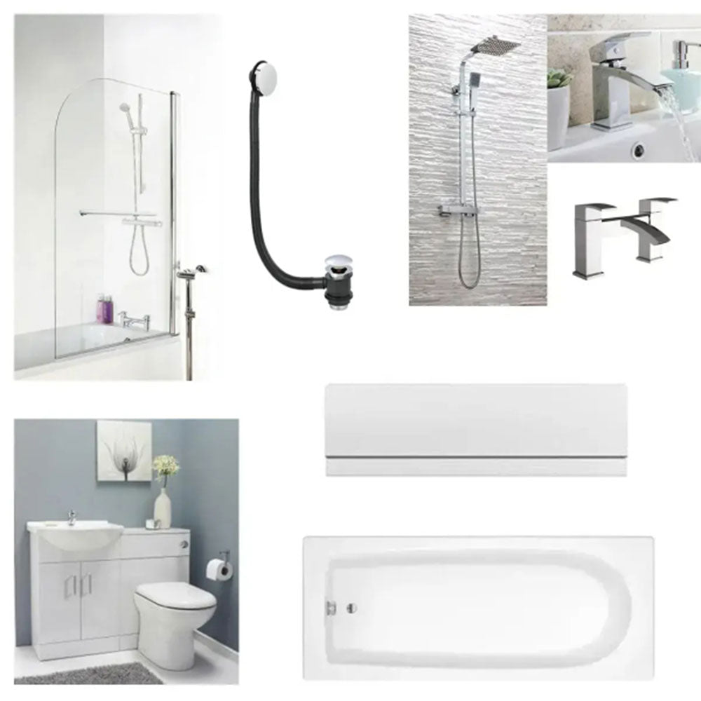 Visione Vanity and Toilet Unit Bathroom Suite with Bath Screen and Dual Shower image