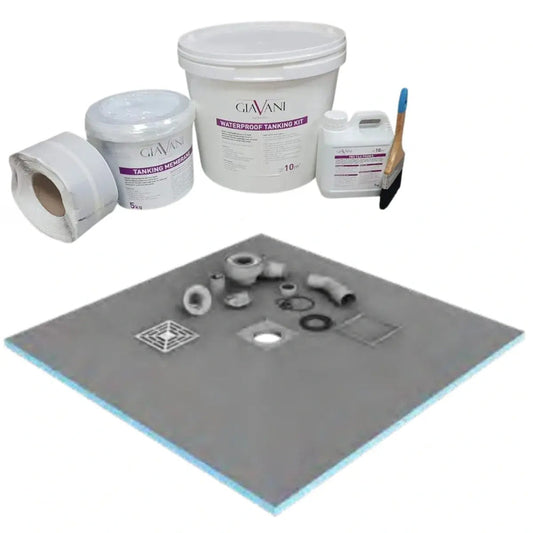 XPS Centre Drain Wetroom Deck inc Tanking Kit & Square Drain 